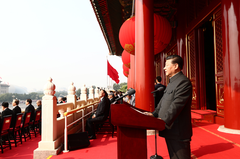 10月1日上午，慶祝中華人民共和國成立70周年大會在北京天安門廣場隆重舉行。中共中央總書記、國家主席、中央軍委主席習(xí)近平發(fā)表重要講話。